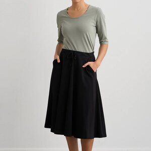 Fair Indigo Organic Cotton Black Midi Skirt with Pockets - NWOT